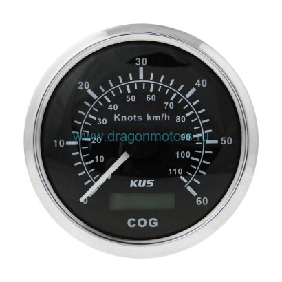 GPS-спидометр аналоговый 0-60 узлов, черный циферблат, нержавеющий ободок, выносная антенна, д. 85 мм - Tainor