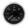 Тахометр 0-6000 об/мин со счетчиком моточасов делитель 0.5-250, черный циферблат, нержавеющий ободок, д. 85 мм - Tainor