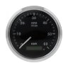Тахометр 0-6000 об/мин со счетчиком моточасов делитель 1-10, черный циферблат, нержавеющий ободок, д. 85 мм