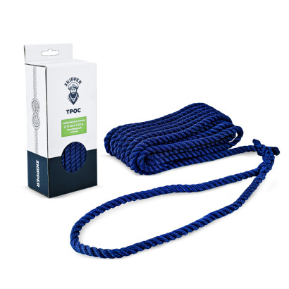 Трос швартовый с огоном Skipper трёхпрядный, 8мм, нейлон 6.1м, синий