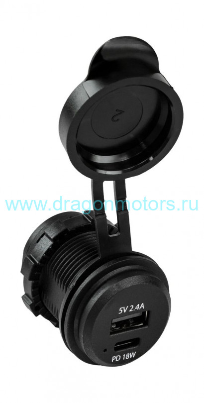 Разъем USB 5В 2.4А и USB PD Type-C, 18 Вт (AS221)