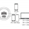 Разъем USB 5В 2.4А и USB PD Type-C, 18 Вт (AS221)
