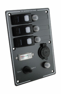 Панель бортового питания 3 переключателя с автоматами, прикуривателем и индикатором заряда батарей - AES121416A