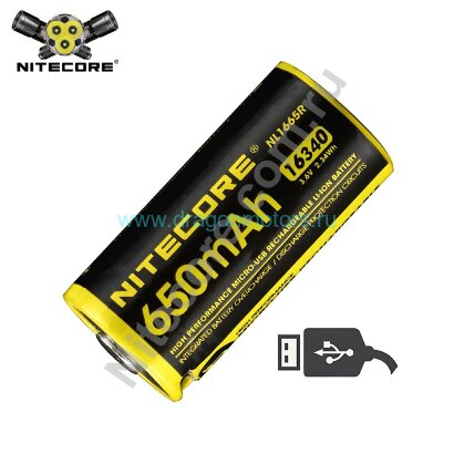 Аккумулятор Nitecore NL1665R 16340/650mAh USB