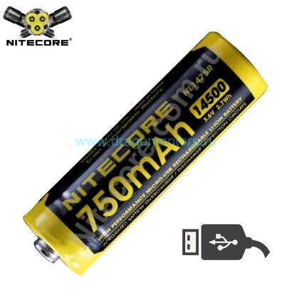 Аккумулятор Nitecore NL1475R 14500/750mAh USB
