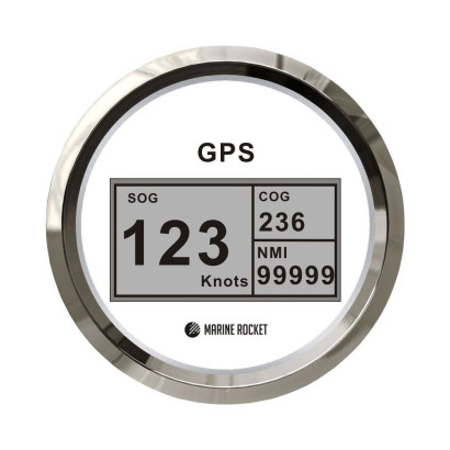 GPS-спидометр электронный, белый циферблат, нержавеющий ободок, выносная антенна, д. 85 мм, Marine Rocket (SMDGPS001WSMR)