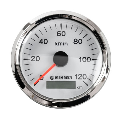 GPS-спидометр аналоговый 0-120 км/ч, белый циферблат, нержавеющий ободок, выносная антенна, д. 85 мм, Marine Rocket