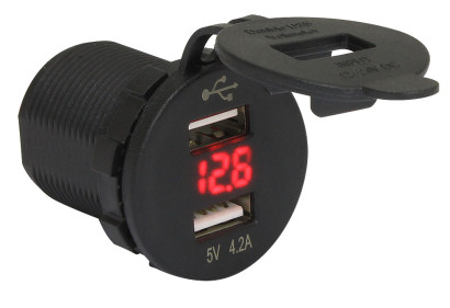 Гнездо питания с USB-разъемами, 4,2 А, вольтметр (10264227)