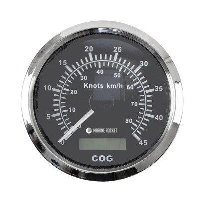 GPS-спидометр аналоговый 0-45 узлов, черный циферблат, нержавеющий ободок, выносная антенна, д. 85 мм, Marine Rocket (SMAGPS045BSMR)
