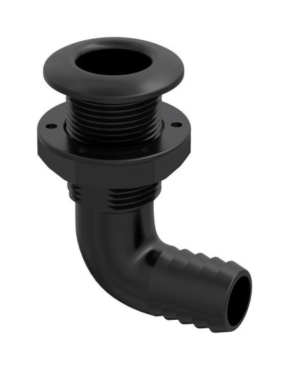 Разъем водосброса угловой с обратным клапаном под шланг 38 мм, черный