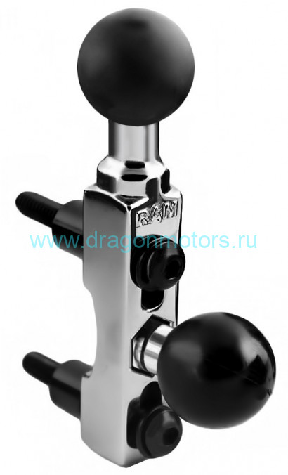 RAM-B-309-2CHU универсальное хром мото крепление RAM, На бачок, 2 шара 25 мм (1)