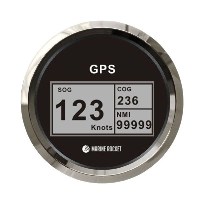 GPS-спидометр электронный, черный циферблат, нержавеющий ободок, выносная антенна, д. 85 мм, Marine Rocket (SMDGPS002BSMR)