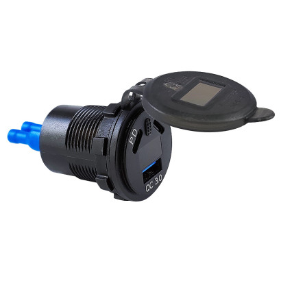 Гнездо зарядное, USB+ 2 Type C + вольтметр + кнопка включения (10269775)