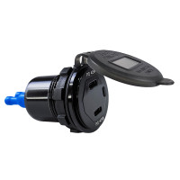 Гнездо зарядное в алюминиевом корпусе, два гнезда Type C + указатель мощности (10269777)