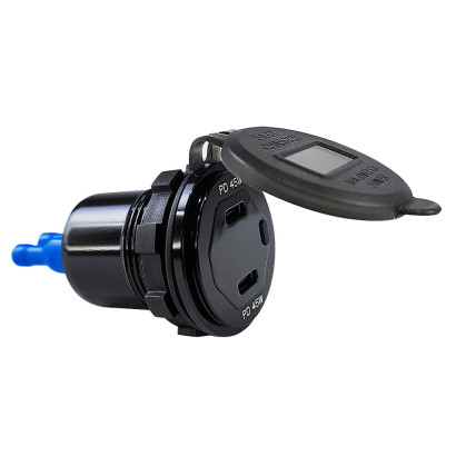 Гнездо зарядное в алюминиевом корпусе, два гнезда Type C + указатель мощности (10269777)