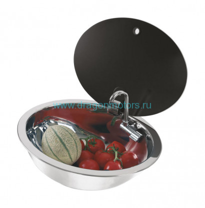 Мойка овальная с краном, стеклянная крышка, CAN, LR1450