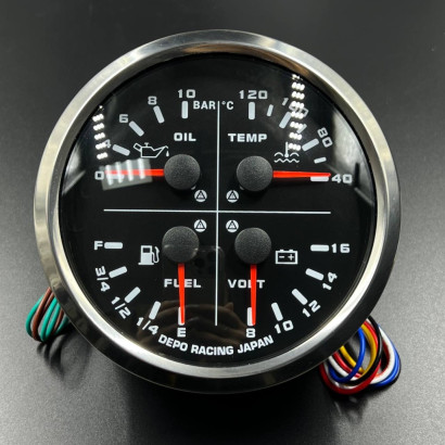 Прибор многофункциональный аналоговый 4в1 (д.110мм; черный, хромированный ободок) (DEPO)