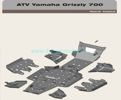 Защита рычагов днища Yamaha Grizzly 550/700, 4 мм 2014-