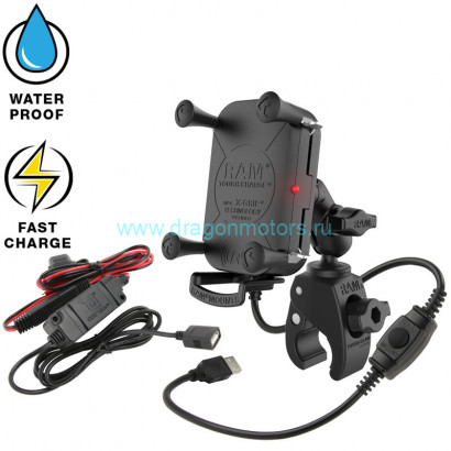 RAM-B-400-A-UN12W-V7M крепление RAM Tough-Charge с X-Grip, беспроводная зарядка, струбцина, шар 25 мм(1)