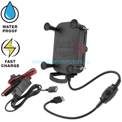 RAM-HOL-UN12WB-V7M крепление RAM Tough-Charge с X-Grip на мото с беспроводной зарядкой, шар 25 мм (1)