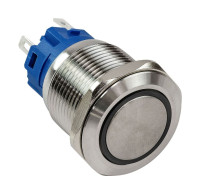 Кнопка без фиксации, подсветка синяя, 12 В, д. 19мм