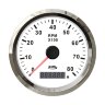 Тахометр 0-8000 об/мин со счетчиком моточасов делитель 0.5-250, белый циферблат, нержавеющий ободок, д. 85 мм