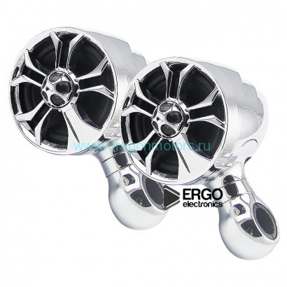 МОТОАКУСТИКА ERGO ER600M (ВСТРОЕННЫЙ УСИЛИТЕЛЬ, 4” HI-FI ДИНАМИКИ 2 ШТ. 2Х100 ВТ.) ХРОМ/ЧЕРНЫЙ
