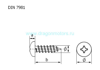 Саморез с полукруглой головкой и крестообразным шлицем А4 DIN7981 6,3х32