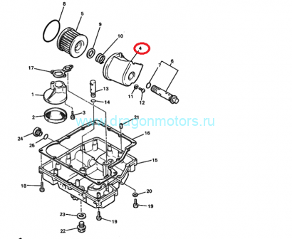 Корпус масляного фильтра Yamaha XJR 1200 / 1300 OEM: 4KG134470000, 4KG-13447-00-00