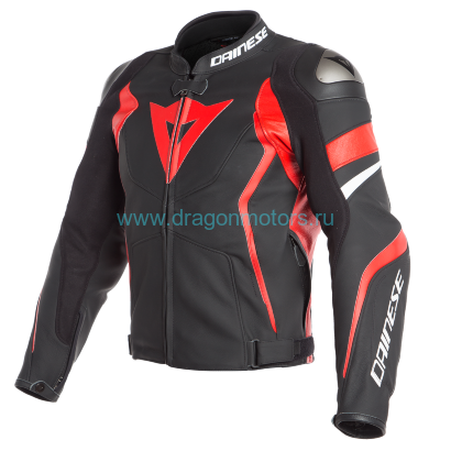 Куртка кожаная DAINESE AVRO 4 - BLACK-MATT/LAVA-RED/WHITE