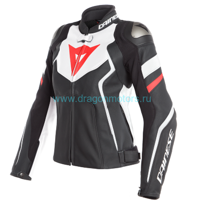 Куртка кожаная DAINESE AVRO 4 LADY - BLACK-MATT/WHITE/FLUO-RED