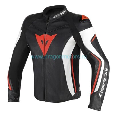 Куртка кожаная DAINESE ASSEN PERF. - BLACK/WHITE/RED-FLUO