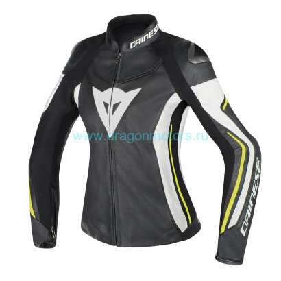Куртка кожаная DAINESE ASSEN LADY - BLACK/WHITE/YELLOW-FLUO