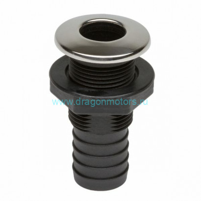 Разъем водосброса пластиковый с крышкой из нержавеющей стали под шланг 30 мм, черный
